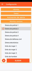 SOS Universal - configuración de la alarma sonora