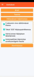 SOS Universal - hälytyksen käynnistyksen asetukset