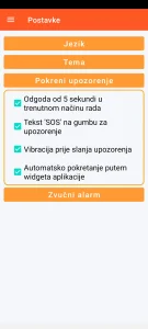 SOS Universal - postavke pokretanja upozorenja
