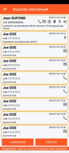 SOS Universal - riasztási előzmények