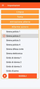 SOS Universal - configurazione dell'allarme sonoro