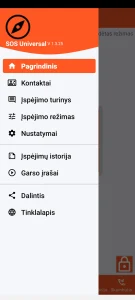 SOS Universal – pagrindinis meniu