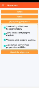 SOS Universal – įspėjimo įjungimo nustatymas