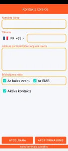 SOS Universal – kontakta pievienošana vai modificēšana