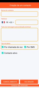 SOS Universal - adicionar ou modificar contacto