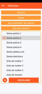 SOS Universal - configuração do alarme sonoro