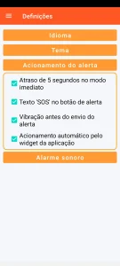 SOS Universal - configuração do acionamento do alerta
