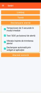 SOS Universal - setarea declanșării alertei