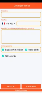 SOS Universal - dodajanje ali spreminjanje stika