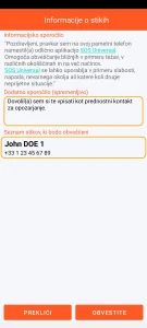 SOS Universal - obveščanje stikov