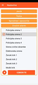 SOS Universal - nastavitev zvočnega alarma