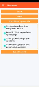 SOS Universal - nastavitev sprožitve opozorila