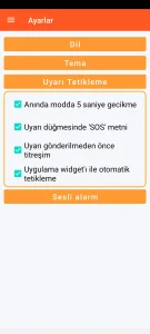 SOS Universal - uyarı tetikleme ayarları