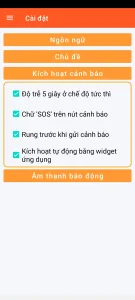 SOS Universal - cài đặt kích hoạt cảnh báo